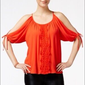 Byer California Red Orange Cold Shoulder Top